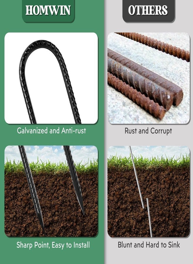 Homwin 12 inches 12-Pack Trampoline Stakes Anchors High Wind Stake Heavy Duty U Hooks for Ground Lawn Garden Yard Stakes for Decorations Swing Set Shed - Image 4