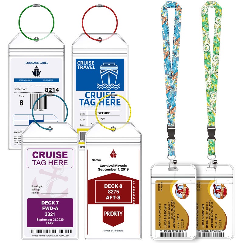 Maloun 4 Pack Cruise Luggage Tag Holder for Carnival, MSC, Costa, NCL & Princess Cruise Ships, 2 Pack Cruise Lanyard and ID Holder Suitable for Cruise Card, Clear Tags Zip Seal Reusable Cruise Trip Essential - Image 1