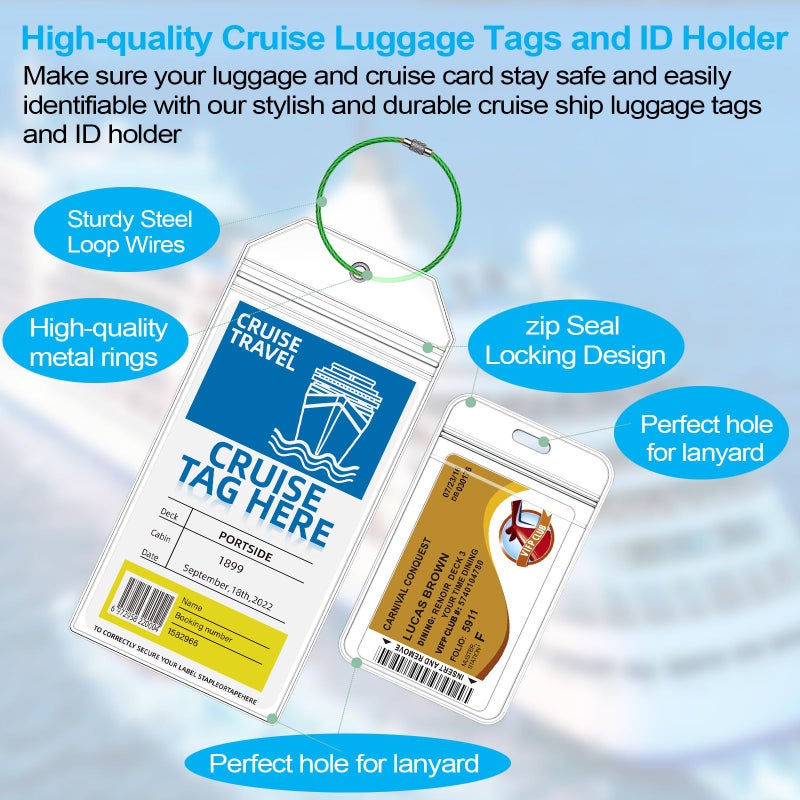 Maloun 4 Pack Cruise Luggage Tag Holder for Carnival, MSC, Costa, NCL & Princess Cruise Ships, 2 Pack Cruise Lanyard and ID Holder Suitable for Cruise Card, Clear Tags Zip Seal Reusable Cruise Trip Essential - Image 3