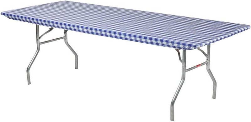 Kwik-Covers 6' Rectangle Plastic Table Covers 30" x 72", Bundle of 5 (Red & Blue Gingham) - Image 2