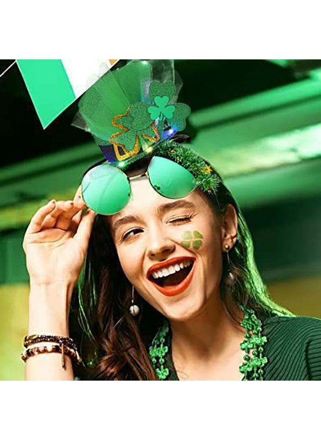 Kisshine - Kisshine Light Up St Patrick's Day Headband Green Hat Hair Band LED Shamrock Headpiece Irish Festival Costume Hair Accessories for Women and Girls - Image 1