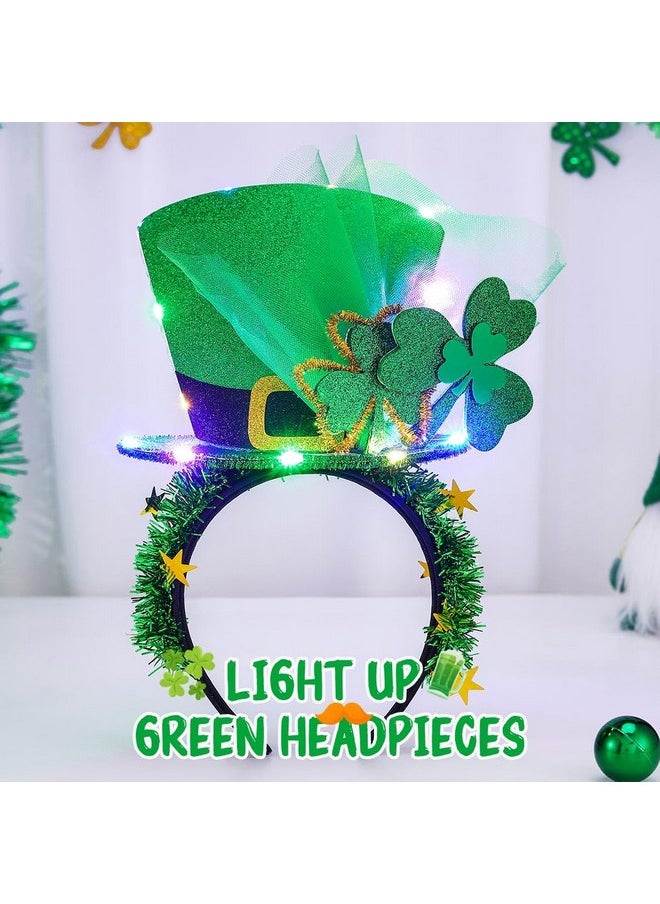 Kisshine - Kisshine Light Up St Patrick's Day Headband Green Hat Hair Band LED Shamrock Headpiece Irish Festival Costume Hair Accessories for Women and Girls - Image 1