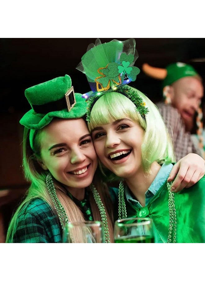 Kisshine - Kisshine Light Up St Patrick's Day Headband Green Hat Hair Band LED Shamrock Headpiece Irish Festival Costume Hair Accessories for Women and Girls - Image 1