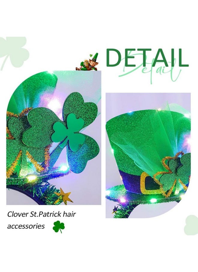 Kisshine - Kisshine Light Up St Patrick's Day Headband Green Hat Hair Band LED Shamrock Headpiece Irish Festival Costume Hair Accessories for Women and Girls - Image 1