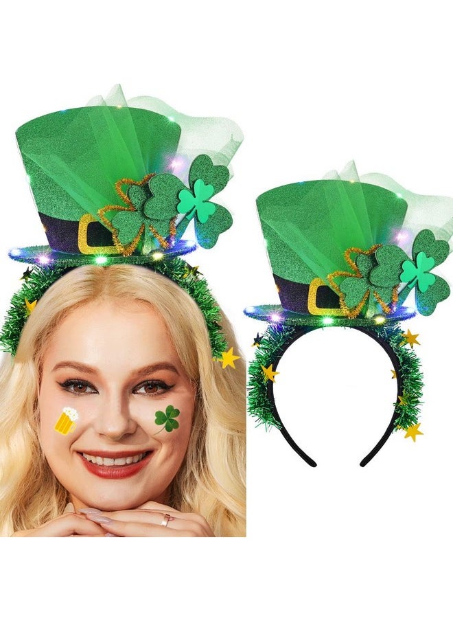 Kisshine - Kisshine Light Up St Patrick's Day Headband Green Hat Hair Band LED Shamrock Headpiece Irish Festival Costume Hair Accessories for Women and Girls - Image 1