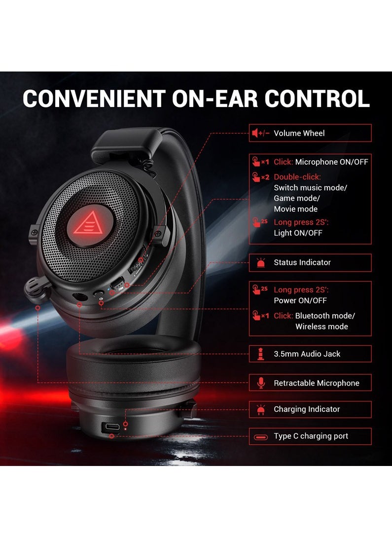 EKSA - Gaming Headset with Detachable Noise Cancelling Mic, 7.1 Surround Sound, Wireless/Bluetooth/Wired Connection - Image 1