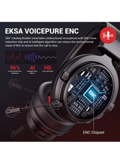 EKSA Gaming Headset with Detachable Noise Cancelling Mic, 7.1 Surround Sound, Wireless/Bluetooth/Wired Connection  - Image 5