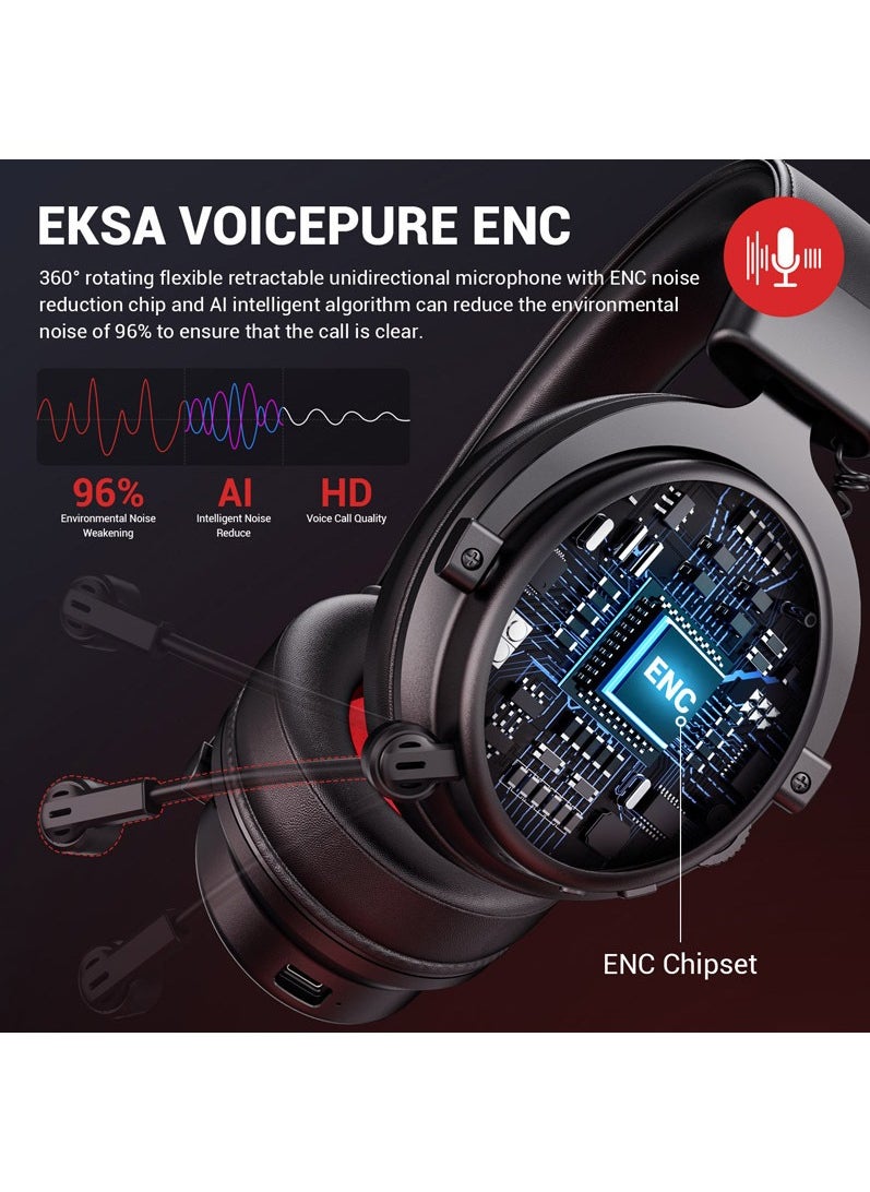 EKSA - Gaming Headset with Detachable Noise Cancelling Mic, 7.1 Surround Sound, Wireless/Bluetooth/Wired Connection - Image 1