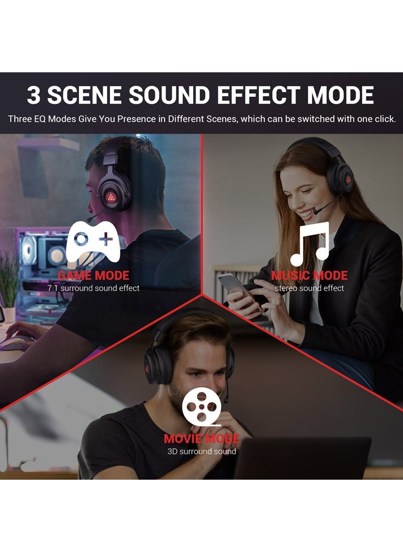 EKSA - Gaming Headset with Detachable Noise Cancelling Mic, 7.1 Surround Sound, Wireless/Bluetooth/Wired Connection - Image 1