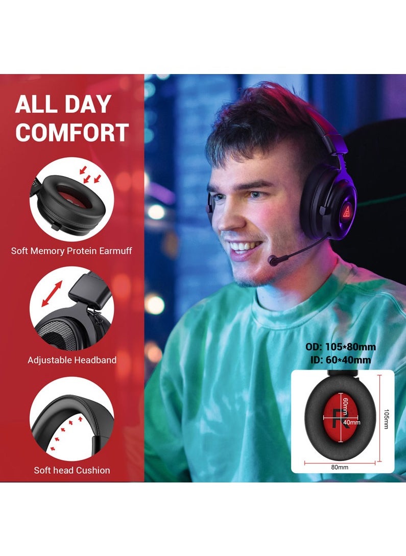 EKSA - Gaming Headset with Detachable Noise Cancelling Mic, 7.1 Surround Sound, Wireless/Bluetooth/Wired Connection - Image 1