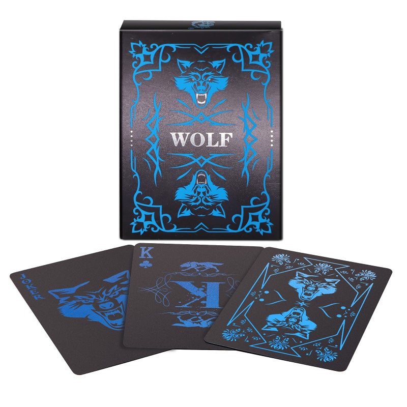 WJPC PVC Waterproof Playing Cards Cool Black Plastic Poker CardsDeck of Cards for Game and PartyWolf - Image 3