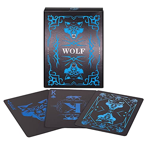 WJPC PVC Waterproof Playing Cards Cool Black Plastic Poker CardsDeck of Cards for Game and PartyWolf - Image 1