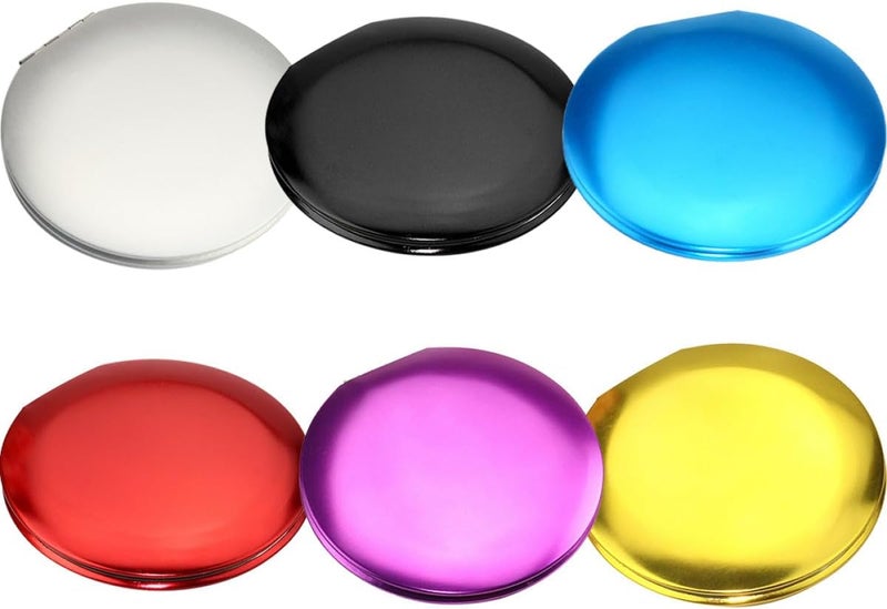 6pcs Portable Small Round Foldable Mini Mirrors for Travel Makeup, Pocket Compact Mirrors in Metal, Red, Violet, Gold, Black, and Peacock Blue Colors - Image 1