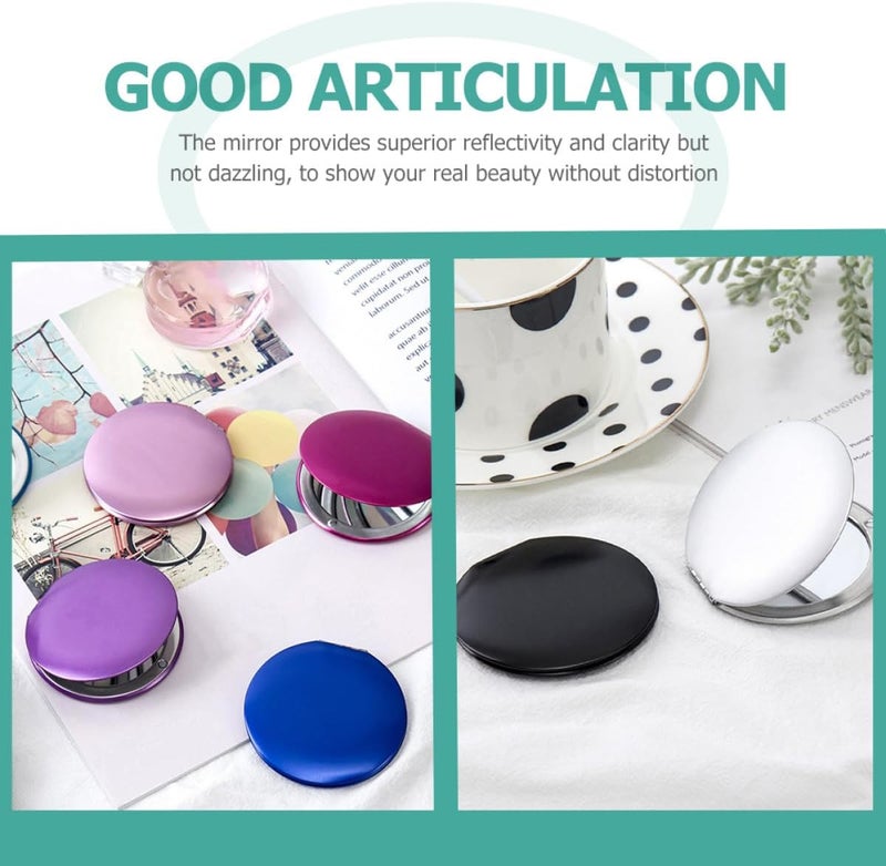 6pcs Portable Small Round Foldable Mini Mirrors for Travel Makeup, Pocket Compact Mirrors in Metal, Red, Violet, Gold, Black, and Peacock Blue Colors - Image 4