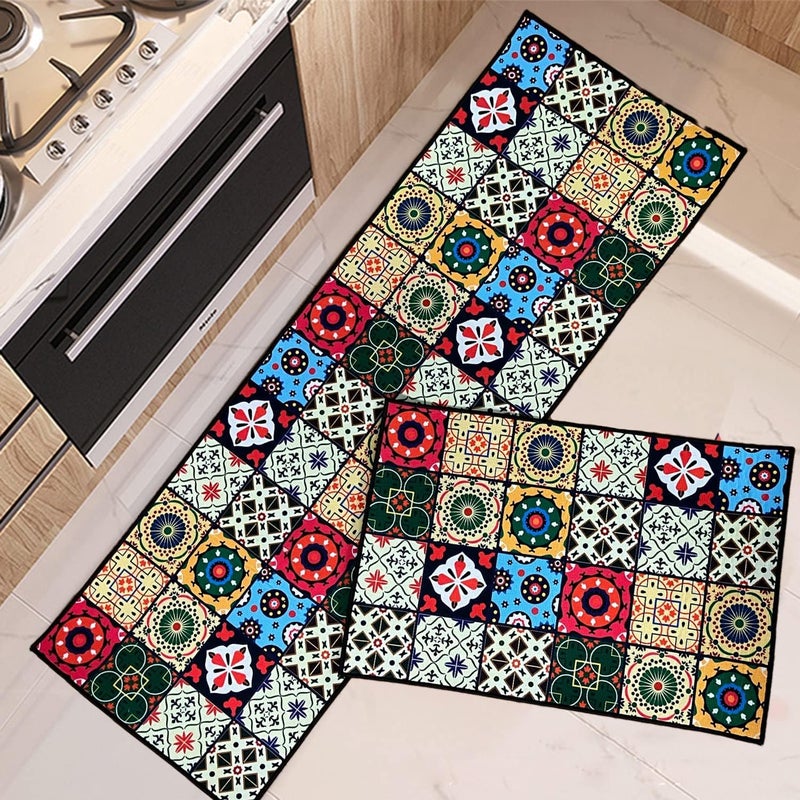 KRLZ Kitchen Rug Set 2 Pieces Non Slip Kitchen Mat Set Washable Kitchen Floor Mat for Kitchen Entryway Hallway Runner Set Washable Runners 40x120cm40x60cm