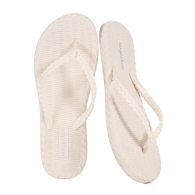 mazeskin Beach Soft Flip Flops for Women Shower Bath Quick Drying House Slippers Shoes Non-Slip Rubber Thong Sandals,Beige US8 - Image 1