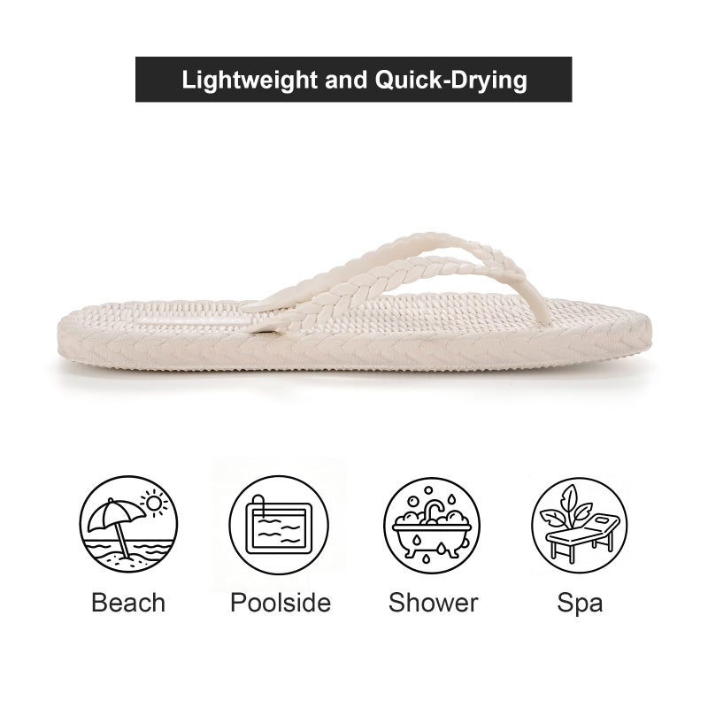 mazeskin Beach Soft Flip Flops for Women Shower Bath Quick Drying House Slippers Shoes Non-Slip Rubber Thong Sandals,Beige US8 - Image 3