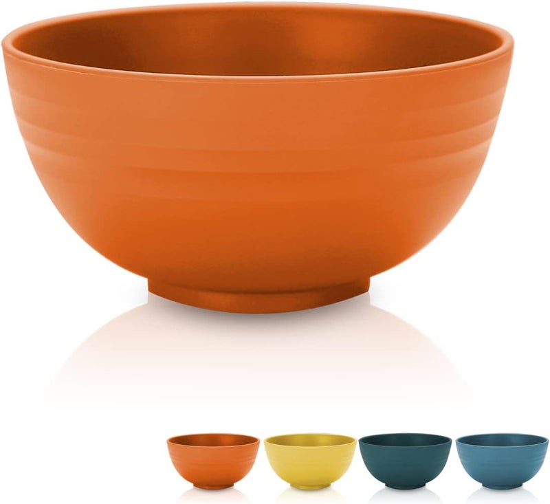 Kyraton Cereal Bowls 4 Pieces Unbreakable And Reusable Light Weight Bowl For Rice Noodle Soup Snack Salad Fruit Dishwasher Safe Microwave Safe BPA Free Orange - Image 1