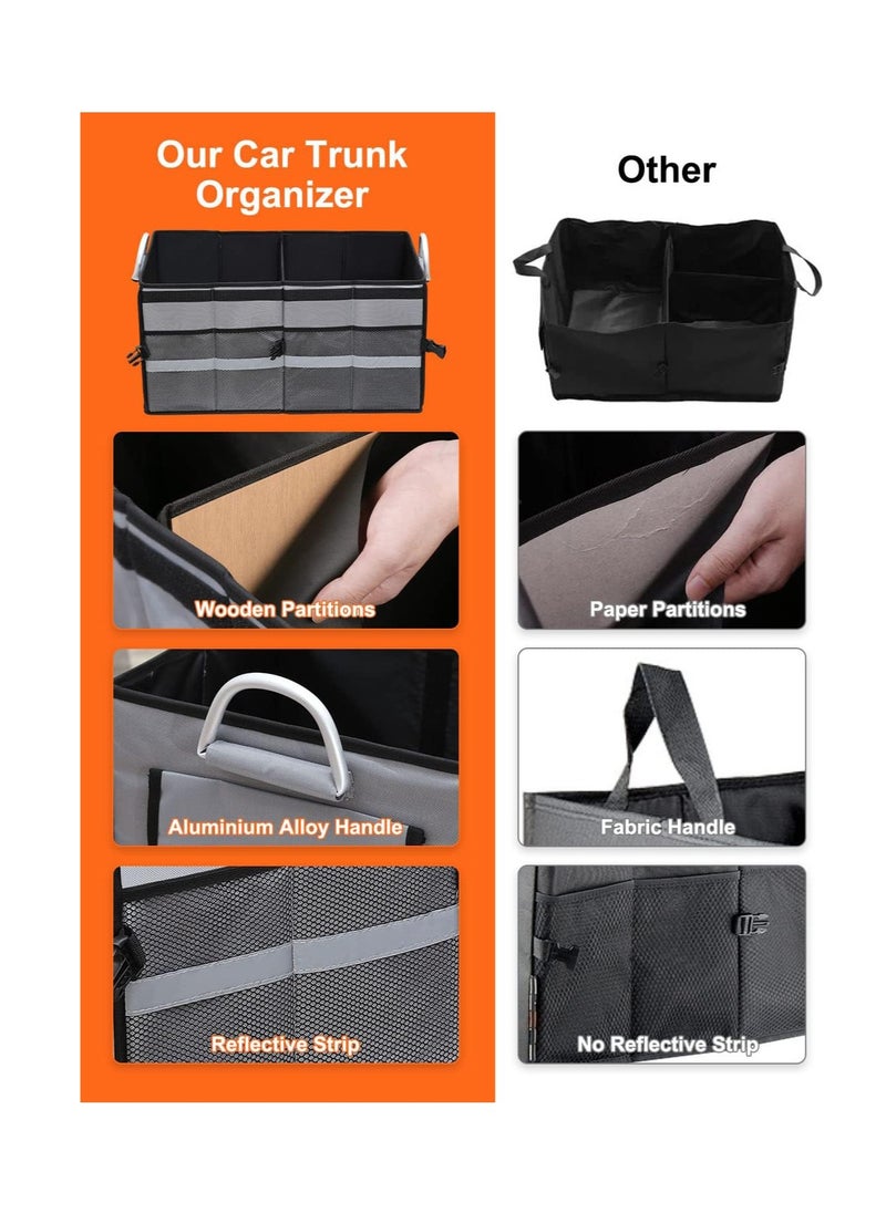 Arabest - Car Boot Organiser, Collapsible Trunk Organizer with Reinforced Handles, Reflective Strip, Car Boot Tidy Collapsible Organizer 3 Compartments, Non Slip Bottom, Adjustable Securing Straps - Grey - Image 1