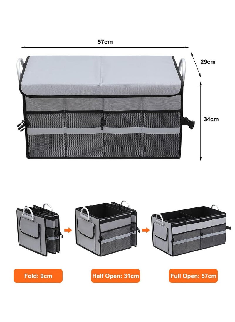 Arabest - Car Boot Organiser, Collapsible Trunk Organizer with Reinforced Handles, Reflective Strip, Car Boot Tidy Collapsible Organizer 3 Compartments, Non Slip Bottom, Adjustable Securing Straps - Grey - Image 1