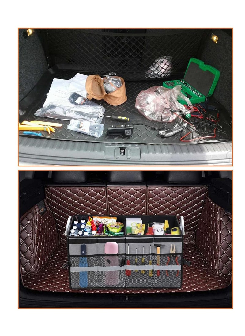 Arabest - Car Boot Organiser, Collapsible Trunk Organizer with Reinforced Handles, Reflective Strip, Car Boot Tidy Collapsible Organizer 3 Compartments, Non Slip Bottom, Adjustable Securing Straps - Grey - Image 1