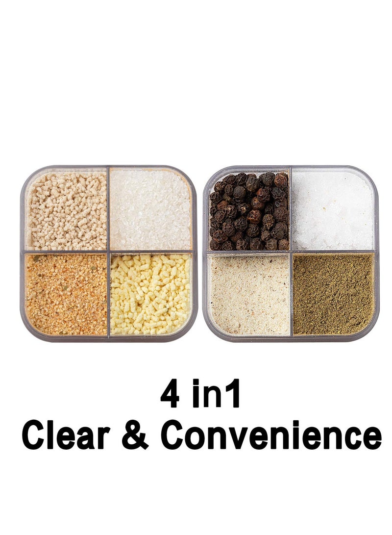 SOLARAE 2 Pack 4 in 1 Plastic Salt and Pepper Shaker, 8 Grids Flip Empty Spice Dispensers Travel Spice Container Compartment Seasoning Shakers with Lid Jars with Labels for Cooking BBQ - Image 4