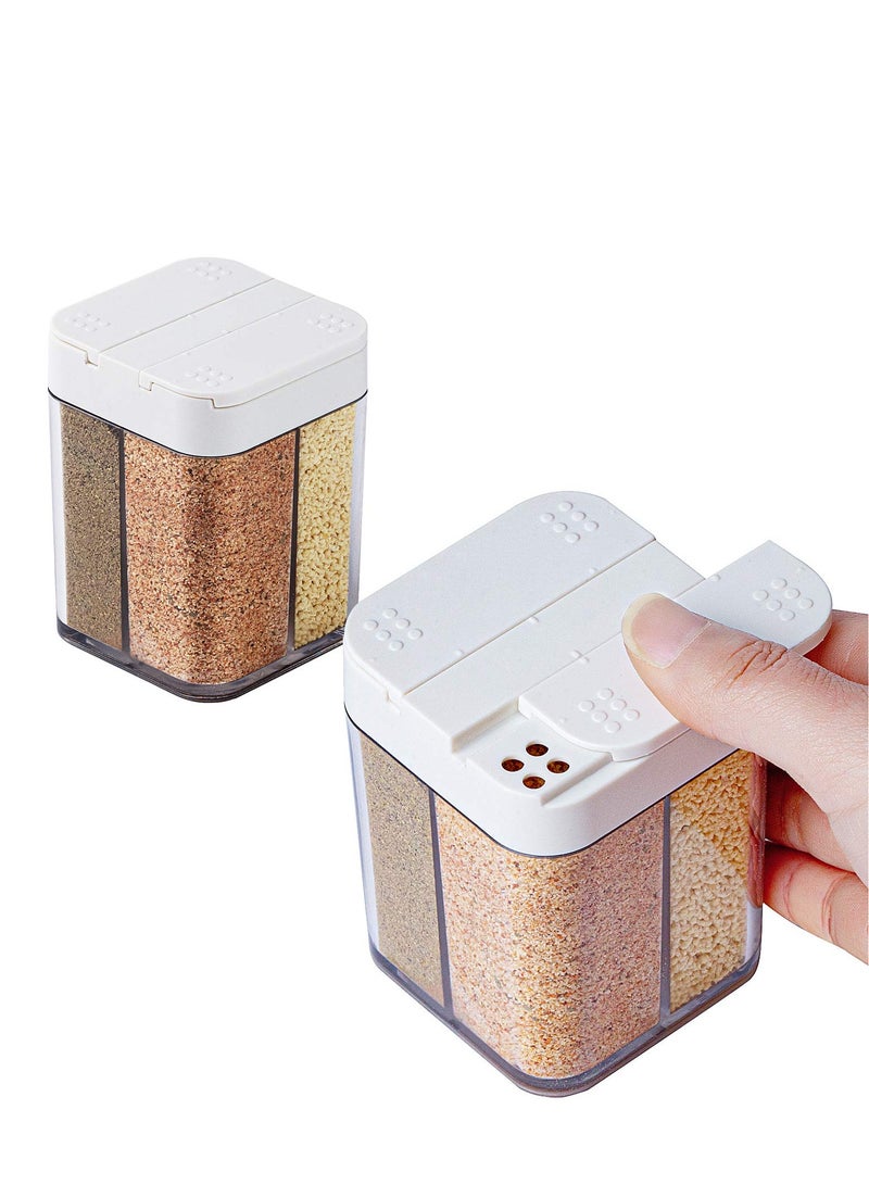 SOLARAE 2 Pack 4 in 1 Plastic Salt and Pepper Shaker, 8 Grids Flip Empty Spice Dispensers Travel Spice Container Compartment Seasoning Shakers with Lid Jars with Labels for Cooking BBQ - Image 1