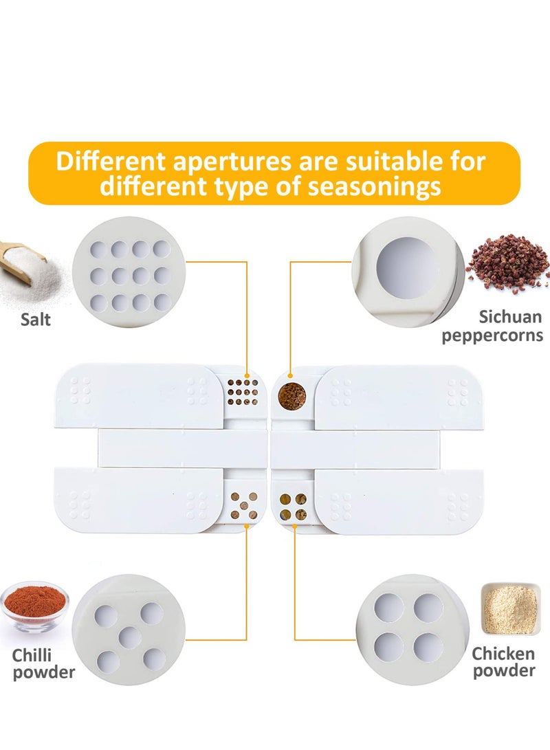 SOLARAE 2 Pack 4 in 1 Plastic Salt and Pepper Shaker, 8 Grids Flip Empty Spice Dispensers Travel Spice Container Compartment Seasoning Shakers with Lid Jars with Labels for Cooking BBQ - Image 2