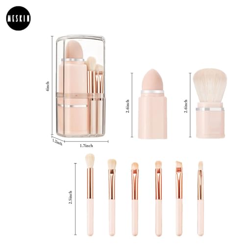MeSkin Travel Makeup Brushes Set: 8-in-1 Mini Foundation Brush, Portable Face Powder Brush, Blush Concealers, Eye Makeup Brushes, Puff Sponge with Organizers and Storage Boxes (Pink) - Image 3