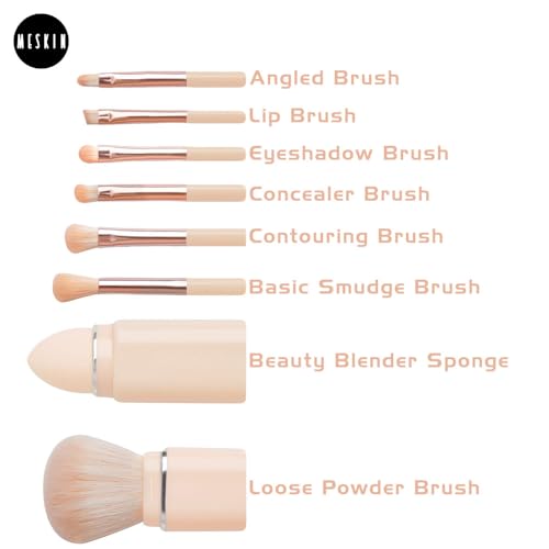 MeSkin Travel Makeup Brushes Set: 8-in-1 Mini Foundation Brush, Portable Face Powder Brush, Blush Concealers, Eye Makeup Brushes, Puff Sponge with Organizers and Storage Boxes (Pink) - Image 2
