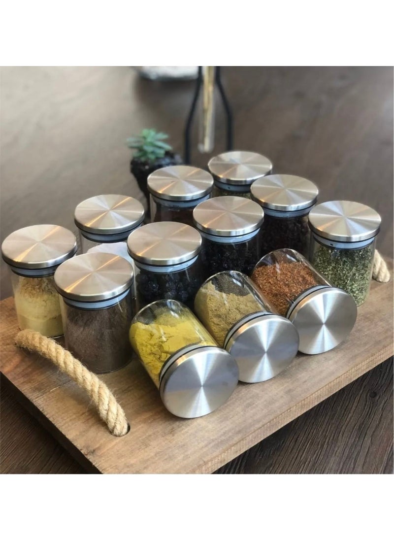 Kitchen Pembelia Set of 12 Botosilicate Glass 200ML Spice Jars with Metal Lids  - Image 2