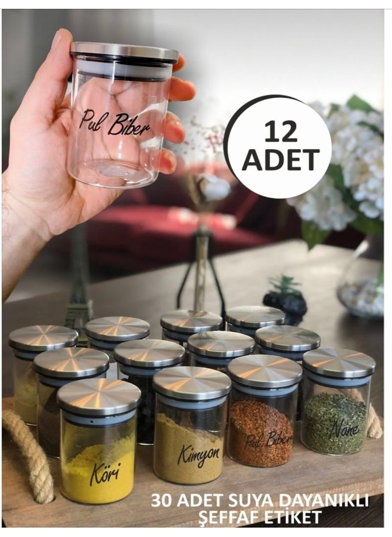 Kitchen Pembelia Set of 12 Botosilicate Glass 200ML Spice Jars with Metal Lids  - Image 1