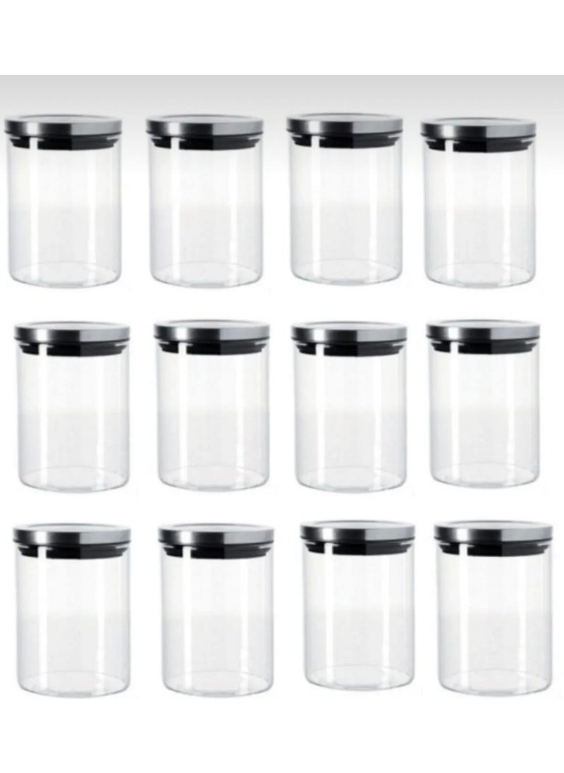 Kitchen Pembelia Set of 12 Botosilicate Glass 200ML Spice Jars with Metal Lids  - Image 4