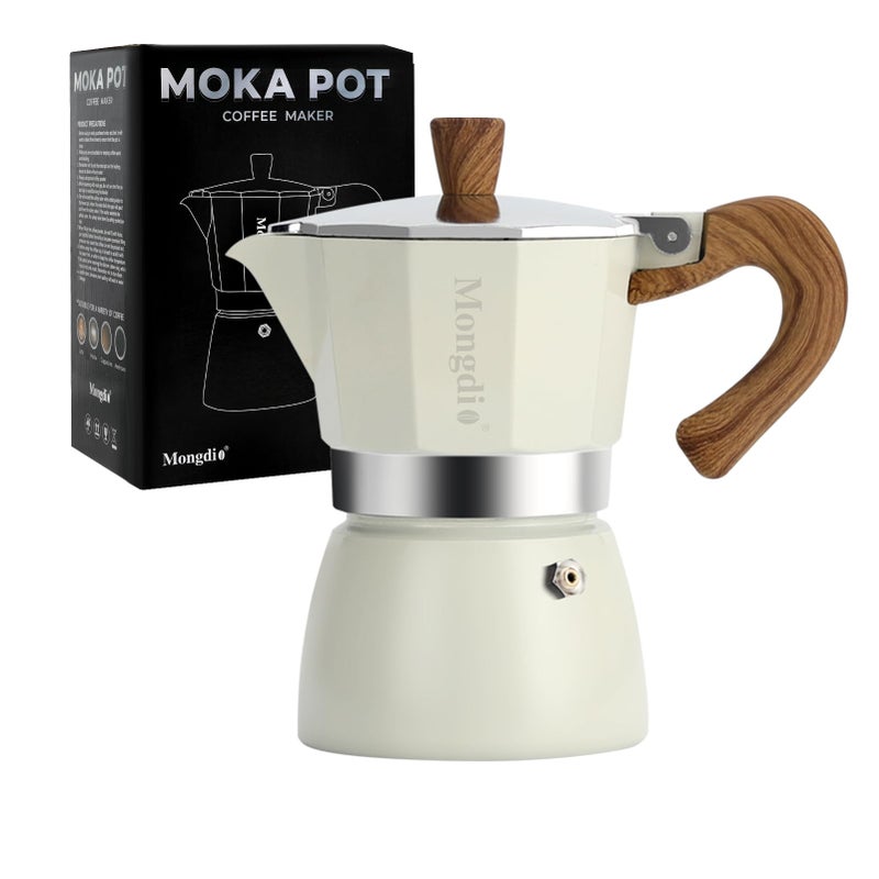 Mongdio Stovetop Espresso Maker Moka Pot, Cuban Coffee Maker Stove top coffee maker Moka Italian Espresso Greca Coffee Maker Brewer Percolator, 3 Espresso Cups, 5 oz - White - Image 1