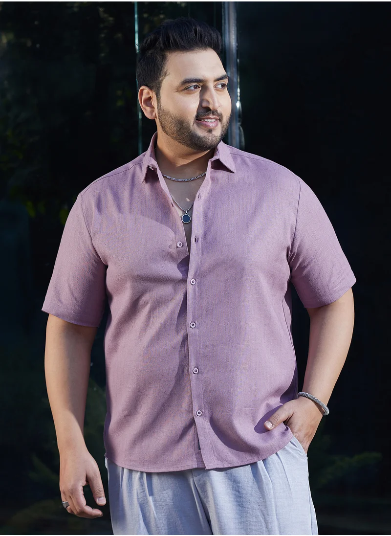 انستافاب بلس Instafab Plus Men's Lavender Solid Cotton Shirt For Casual Wear | Spread Collar | Short Regular Sleeves | Button Closure | Plus Size Shirt Crafted With Comfort Fit For Everyday Wear