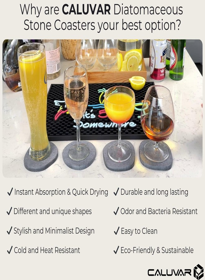 CALUVAR Stone Coasters Slate Set of 4 from Diatomaceous Earth, Fast Absorbing Stone Coasters for Drinks, Water Absorbent Diatomite Tiki Bar Decor, Coffee Bar Accessories for Coffee Table, Small Plant Coaster - Image 4