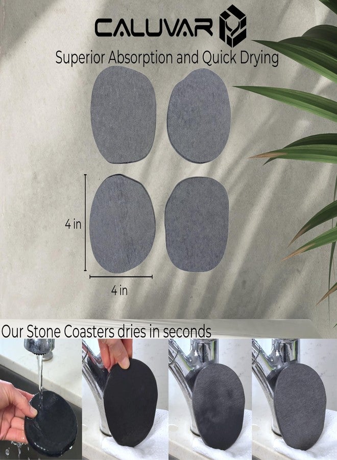 CALUVAR Stone Coasters Slate Set of 4 from Diatomaceous Earth, Fast Absorbing Stone Coasters for Drinks, Water Absorbent Diatomite Tiki Bar Decor, Coffee Bar Accessories for Coffee Table, Small Plant Coaster - Image 2