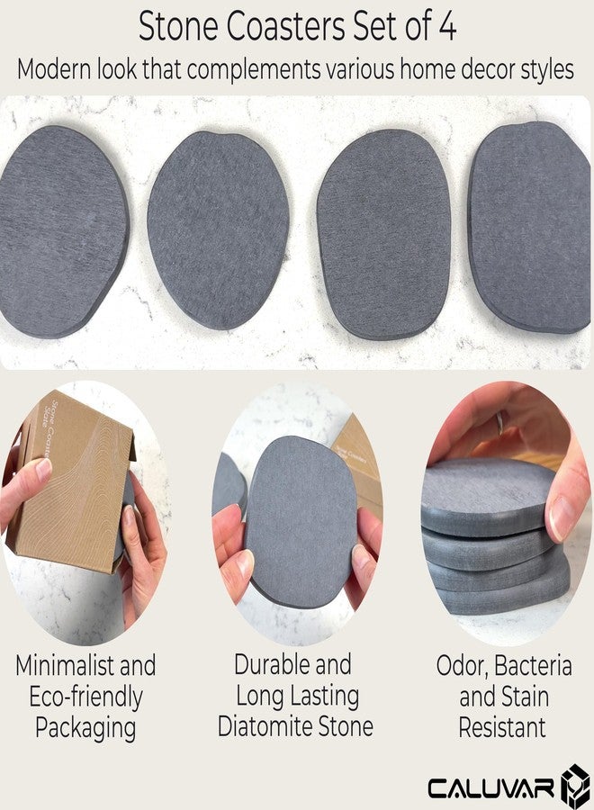 CALUVAR Stone Coasters Slate Set of 4 from Diatomaceous Earth, Fast Absorbing Stone Coasters for Drinks, Water Absorbent Diatomite Tiki Bar Decor, Coffee Bar Accessories for Coffee Table, Small Plant Coaster - Image 3
