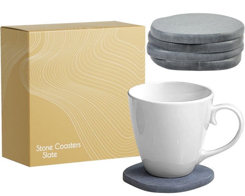 CALUVAR Stone Coasters Slate Set of 4 from Diatomaceous Earth, Fast Absorbing Stone Coasters for Drinks, Water Absorbent Diatomite Tiki Bar Decor, Coffee Bar Accessories for Coffee Table, Small Plant Coaster - Image 1