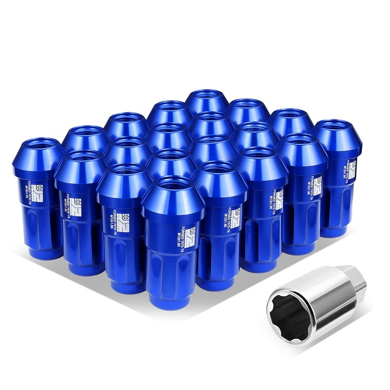 J2 Engineering M12 x 1.5 T6-7075 Aluminum 50mm Closed End Lug Nuts with Deep Drive Extension Adapter - Blue - Image 1