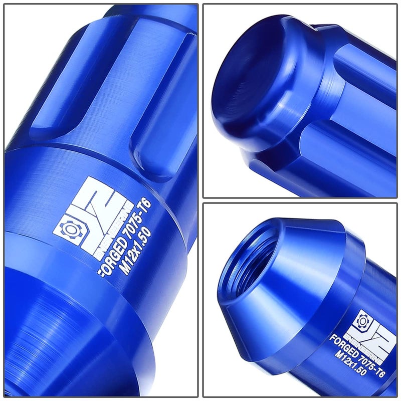 J2 Engineering M12 x 1.5 T6-7075 Aluminum 50mm Closed End Lug Nuts with Deep Drive Extension Adapter - Blue - Image 3