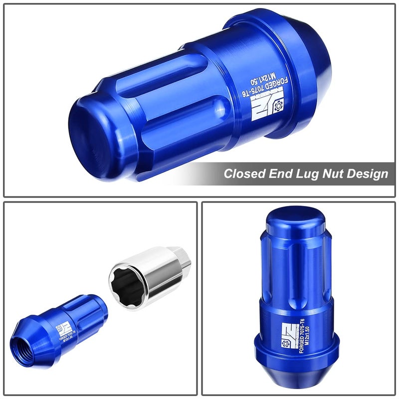 J2 Engineering M12 x 1.5 T6-7075 Aluminum 50mm Closed End Lug Nuts with Deep Drive Extension Adapter - Blue - Image 5