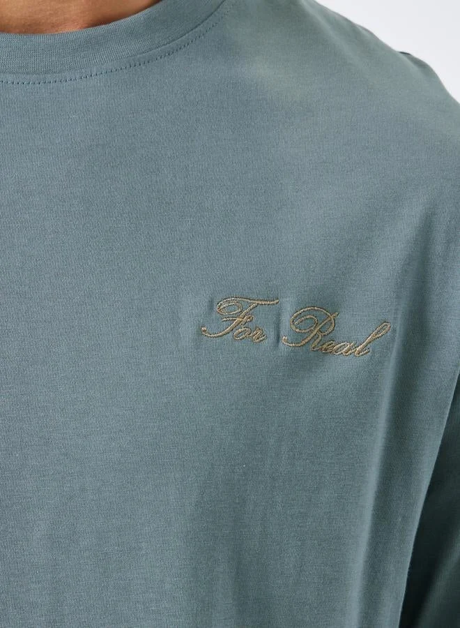 Styli Men Grey Oversized Chest Embroidery T-Shirt