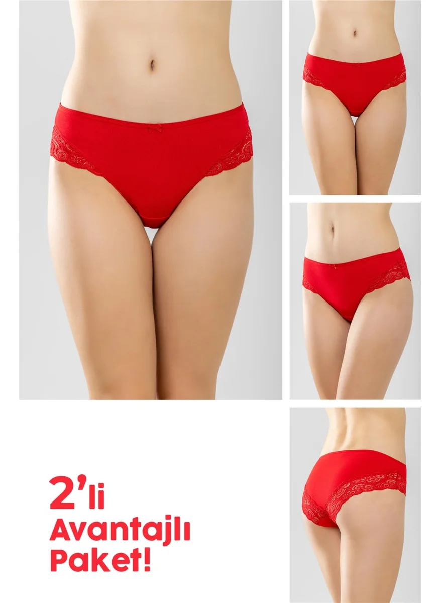 Baykar Cotton Lace Women's Panties 2 Pack Red