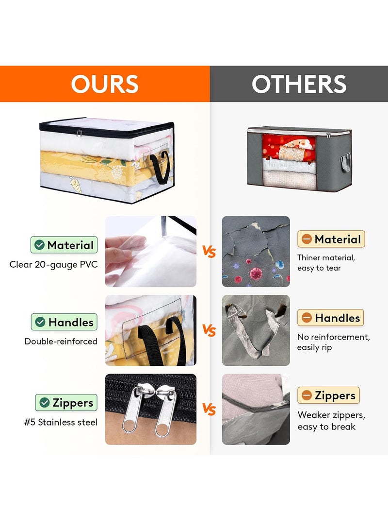 4 Pack Clear Clothes Storage Bags, 60L Plastic Blanket Storage Bags, Vinyl Foldable Moving Bags with Zipper, Closet Organizers and Storage Containers for Bedding, Duvet, Pillow