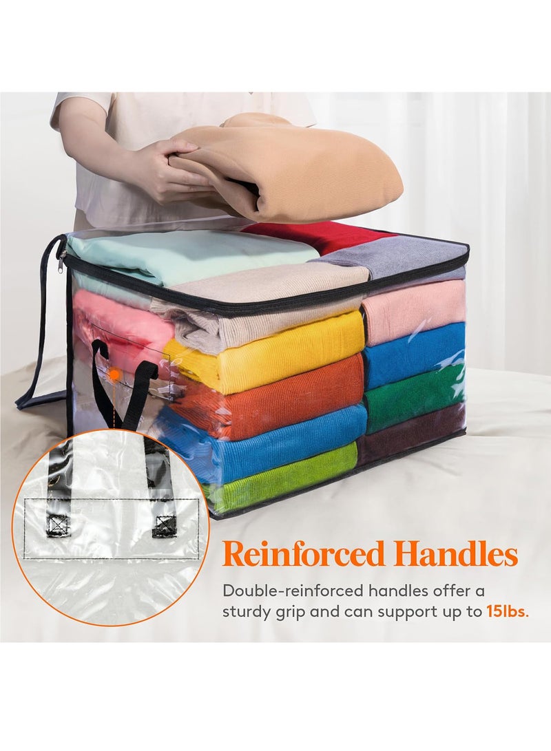 4 Pack Clear Clothes Storage Bags, 60L Plastic Blanket Storage Bags, Vinyl Foldable Moving Bags with Zipper, Closet Organizers and Storage Containers for Bedding, Duvet, Pillow