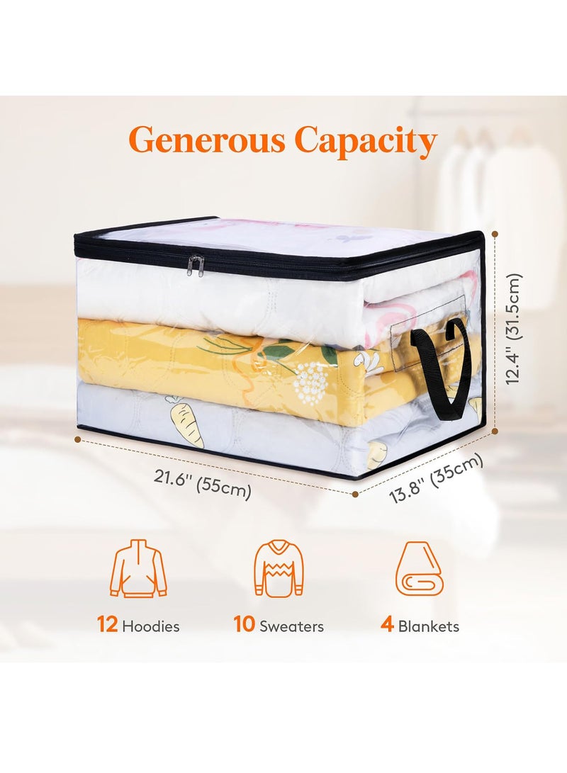 4 Pack Clear Clothes Storage Bags, 60L Plastic Blanket Storage Bags, Vinyl Foldable Moving Bags with Zipper, Closet Organizers and Storage Containers for Bedding, Duvet, Pillow
