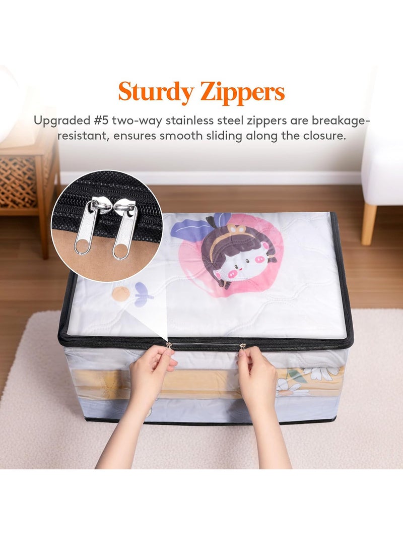 4 Pack Clear Clothes Storage Bags, 60L Plastic Blanket Storage Bags, Vinyl Foldable Moving Bags with Zipper, Closet Organizers and Storage Containers for Bedding, Duvet, Pillow