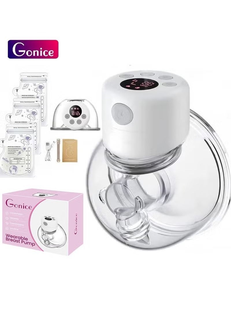 Gonice Wearable, Hands-Free, Electric Breast Pump With 2 Modes 9 Levels And 30 Pieces Breastmilk Storage Bags - Image 1