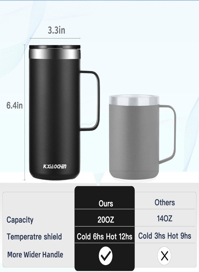 KXIAOCHEN 20oz Stainless Steel Insulated Coffee Mug with Handle, with vacuum insulation technology and BPA free with Lid. Great for all kind of occasions, Indoor-Outdoor (Black) - Image 2